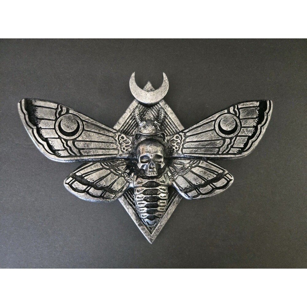 Spirit Halloween Gothic Noir Death Moth Wall Sign Skull Spooky Goth Decor 11x8
